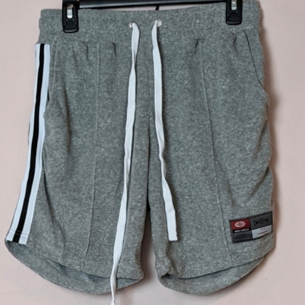 Boohoo Man Gray Mid Length Towelling Jersey Shorts with Side Stripe size Medium